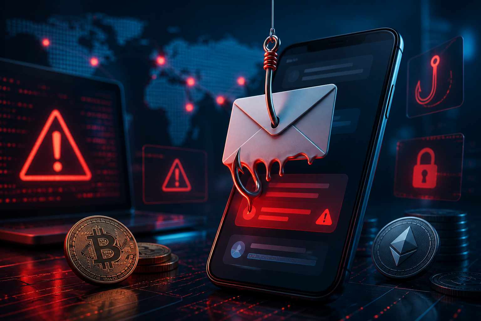Ilustrasi Penipuan kripto umum: CS palsu, phishing, jebakan airdrop